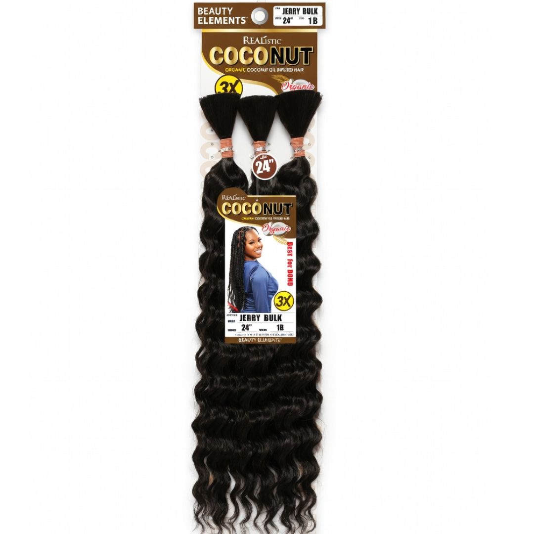 BIJ-REALISTIC COCONUT 3X JERRY BULK 24" #1B BOHO HAIR