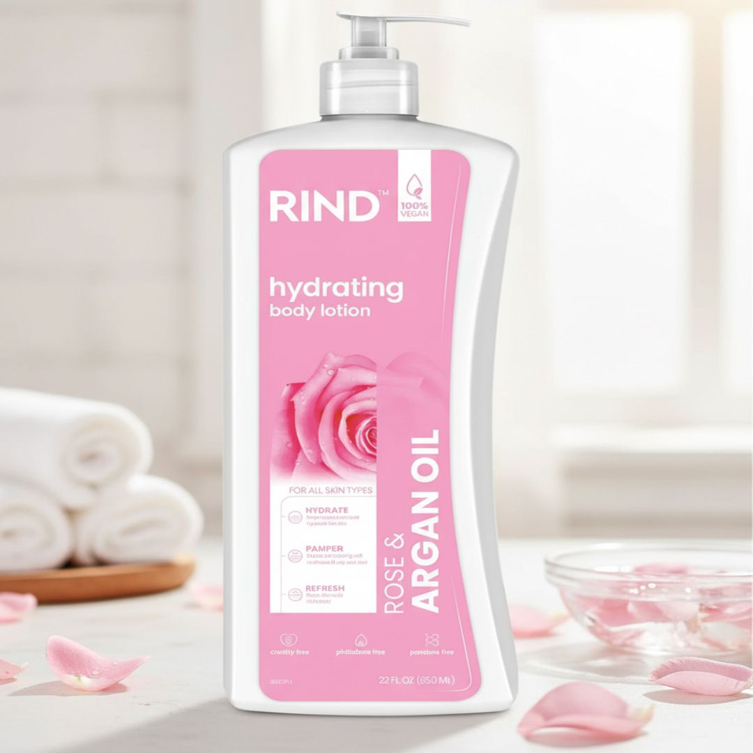 RIND HYDRATING BODY LOTION-ROSE &amp; ARGAN OIL 650ML