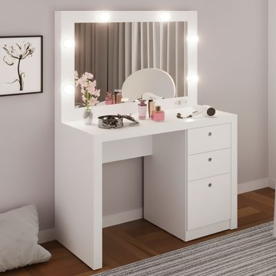 PE-2010-0001 DRESSING TABLE W/3 DRAWERS AND LED MIRROR (WHITE)