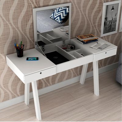 PE-2002-0001 DRESSING TABLE W/2 DRAWERS AND PULL UP MIRROR (WHITE)
