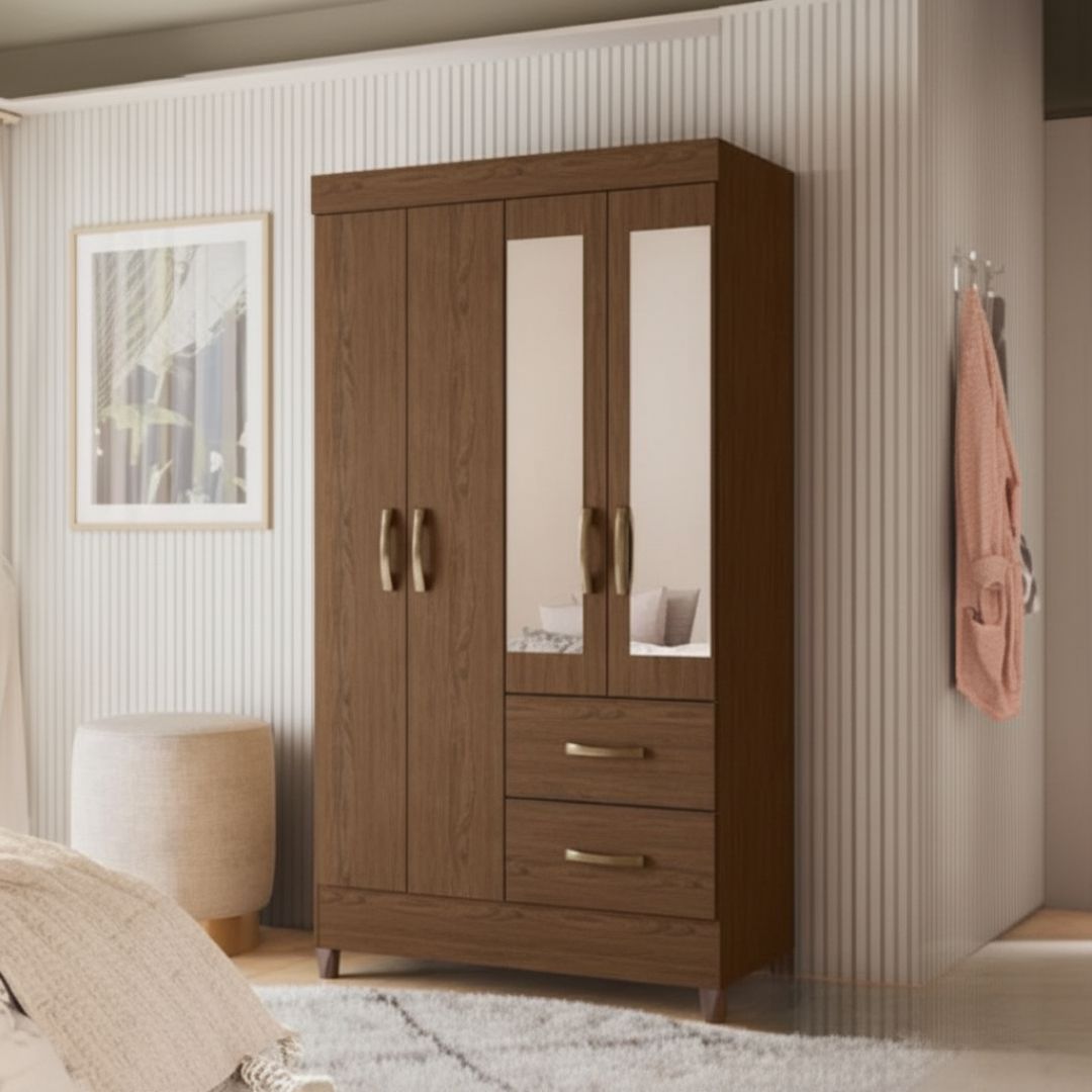 AL-23780 WARDROBE MOBI 4 DOORS WITH MIRROW CAPRI  COCOA MATTE