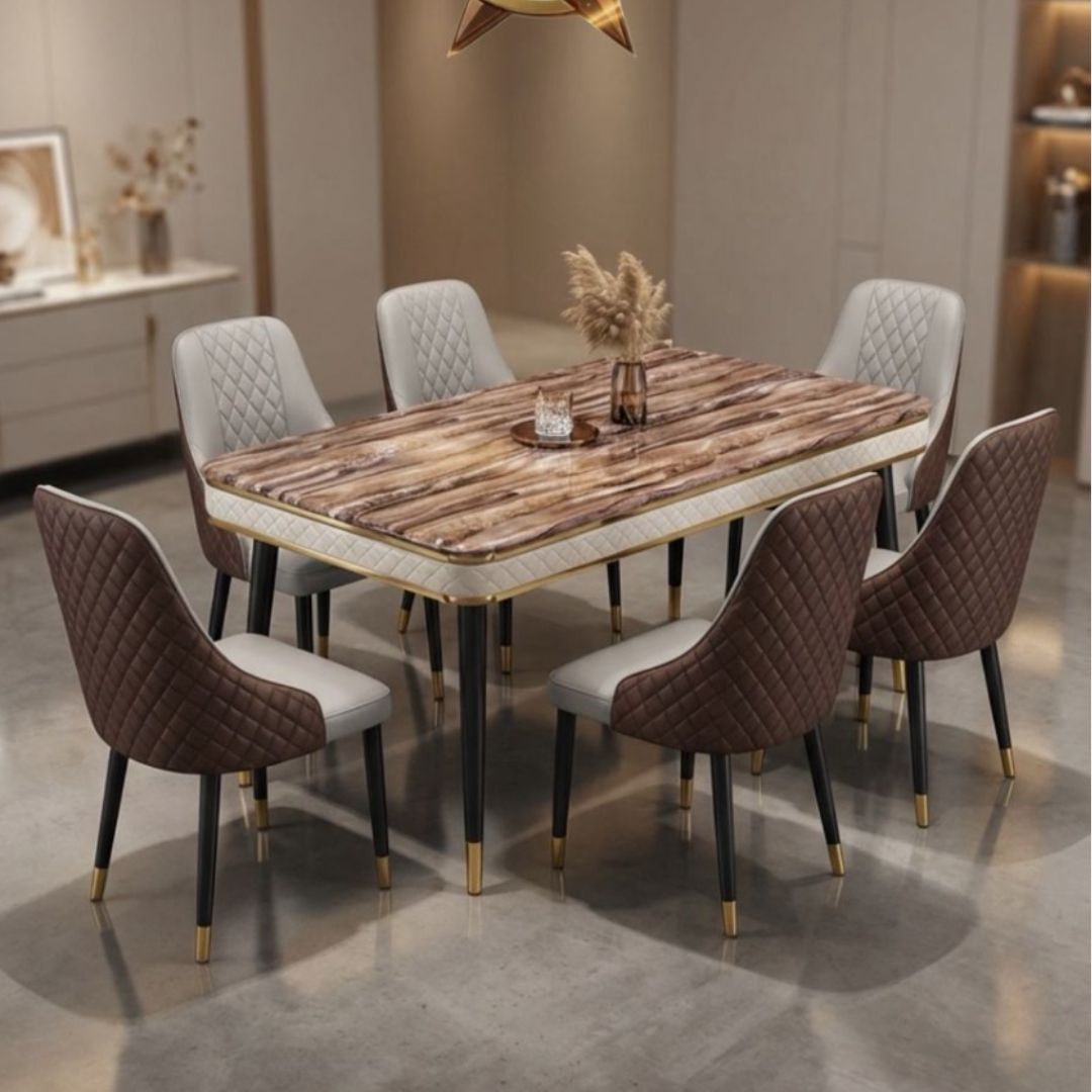 FIVESTAR C92 1+6 RECTANGLE BELT PRESTIGE M.TOP DINING TABLE BROWN