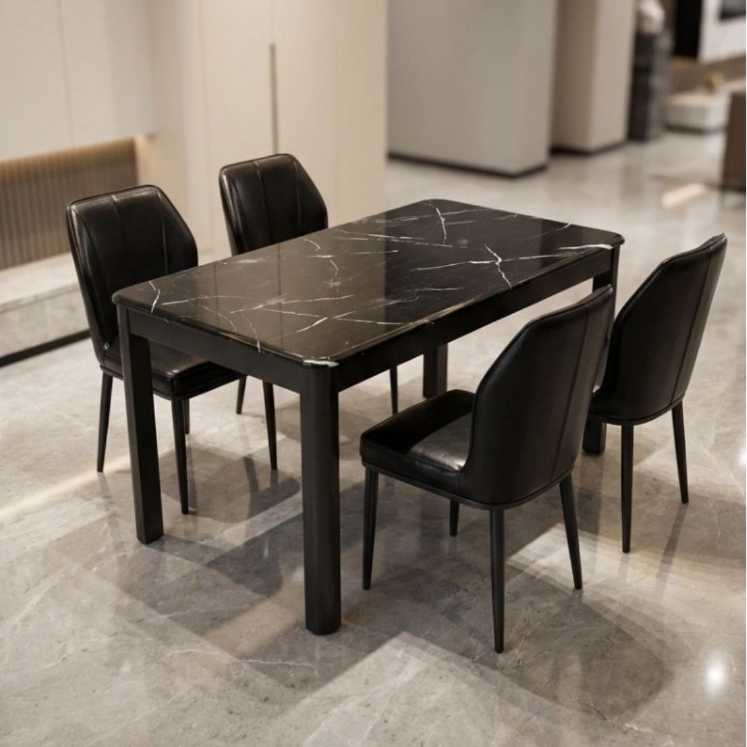 FIVESTAR #C89 1+4 RECTANGLE MARBLE TOP DINNER TABLE BLACK