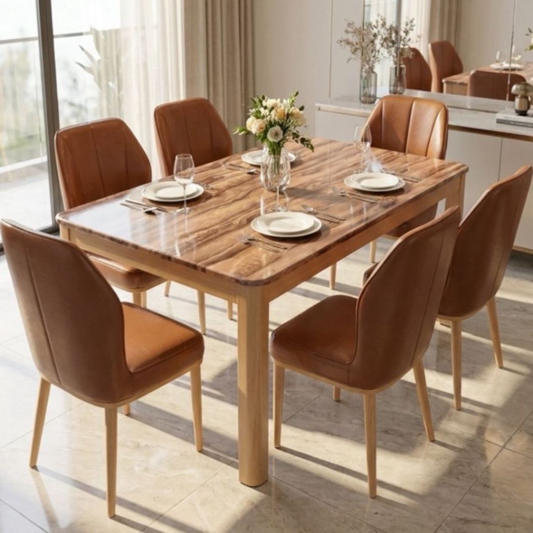FIVESTAR #C89 1+6 RECTANGLE M.TOP DINNER TABLE BROWN