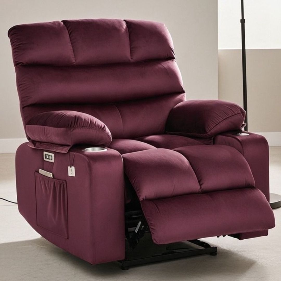 FIVESTAR MAROON VELVET MANUAL RECLINER