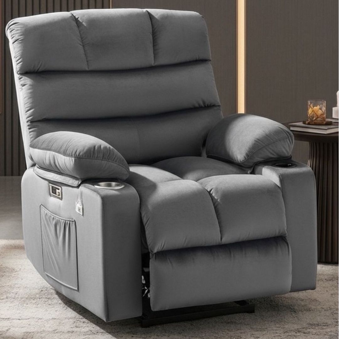 FIVESTAR GREY VELVET MANUAL RECLINER