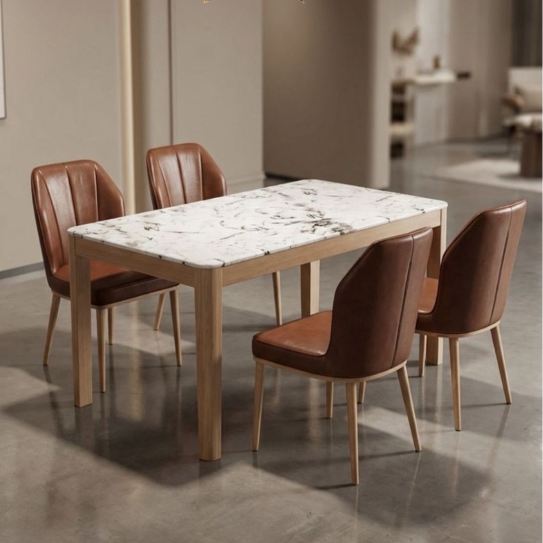 FIVESTAR #C89 1+4 RECTANGLE MARBLE TOP DINNER TABLE CREAM