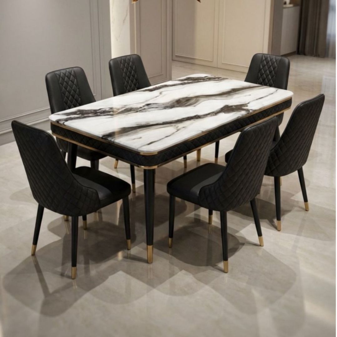 FIVESTAR C92 1+6 RECTANGLE BELT PRESTIGE M.TOP DINING TABLE BLACK