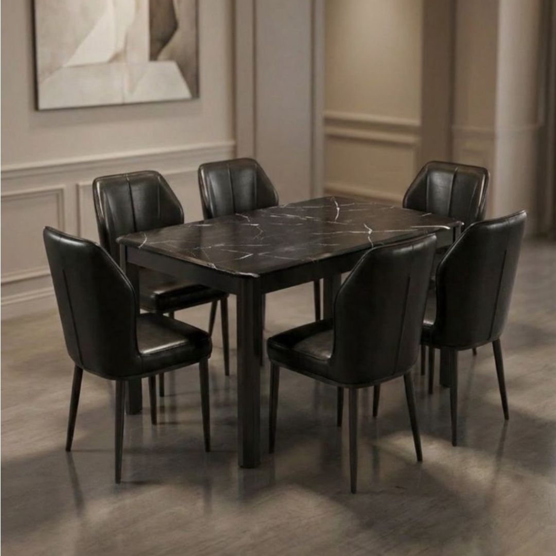 FIVESTAR #C89 1+6 RECTANGLE M.TOP DINNER TABLE BLACK