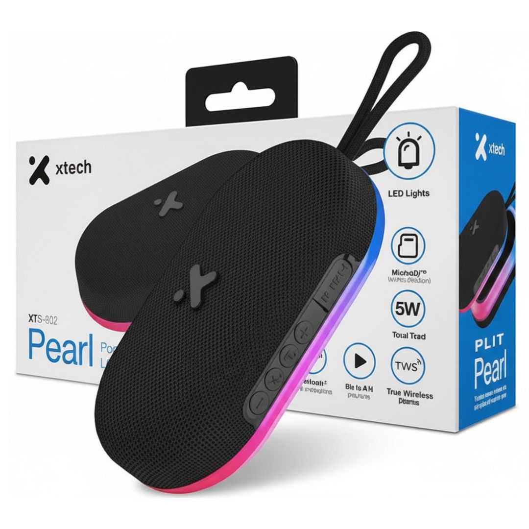 XTS-607 XTECH PORTABLE SPKR BT PEARL 5W TWS BLACK W/LED