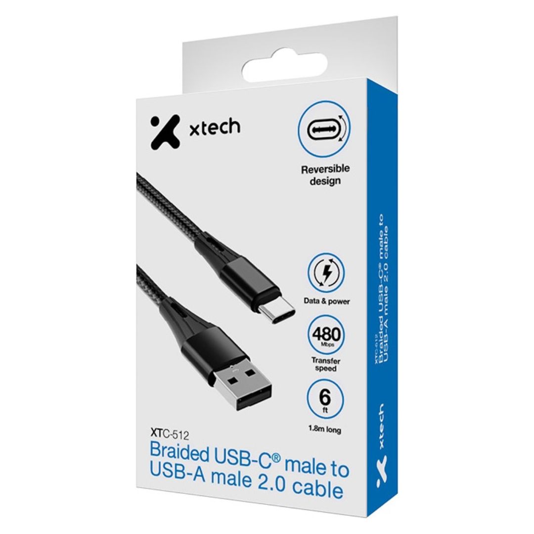 XTC-512 Xtech - USB cable - 4 pin USB Type A - 24 pin USB-C - 1.8 m - Black - Braided