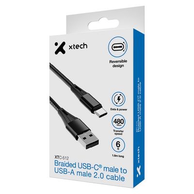 XTC-512 Xtech - USB cable - 4 pin USB Type A - 24 pin USB-C - 1.8 m - Black - Braided