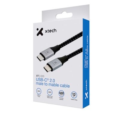 XTC-533 Xtech - USB cable - USB Type C - 3.66 m - Black &amp; silver - (m) to (m) braided