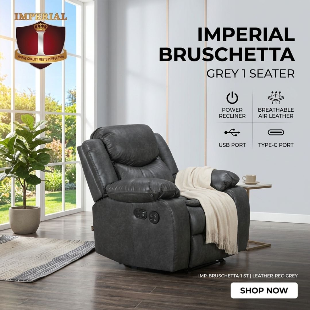 IMP-BRUSCHETTA-1-ST-LEATHER-REC-D-GREY  IMPERIAL -- BRUSCHETTA D GREY 1 SEAT AIR LEATHER + USB + TYPE C RECLINER