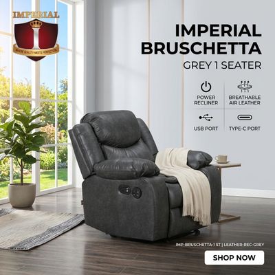 IMP-BRUSCHETTA-1-ST-LEATHER-REC-D-GREY  IMPERIAL -- BRUSCHETTA D GREY 1 SEAT AIR LEATHER + USB + TYPE C RECLINER