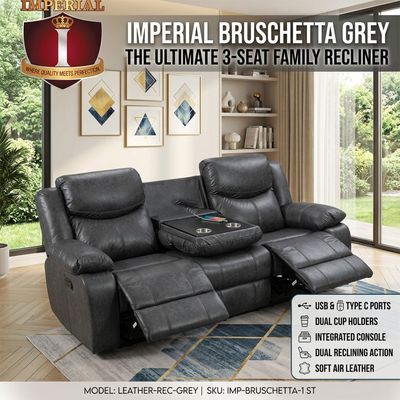IMP-BRUSCHETTA-3-ST-LEATHER-REC-D-GREY IMPERIAL -- BRUSCHETTA D GREY 3 FAMILY SEAT AIR LEATHER + USB + TYPE C + CUP HOLDER &amp; CONSOLE RECLINER