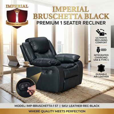 IMP-BRUSCHETTA-1-ST-LEATHER-REC-BLACK IMPERIAL -- BRUSCHETTA -BLACK 1 SEAT AIR LEATHER + USB + TYPE C RECLINER