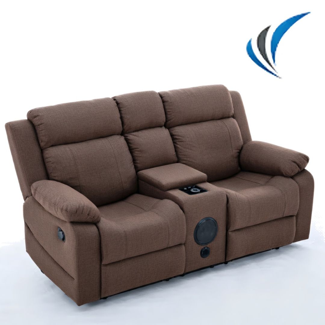 TEXAS 2015-2 BLUETOOTH AUDIO/WIRELESS CHARGING LOVE SEAT MANUAL RECLINER SOFA (FABRIC BROWN)