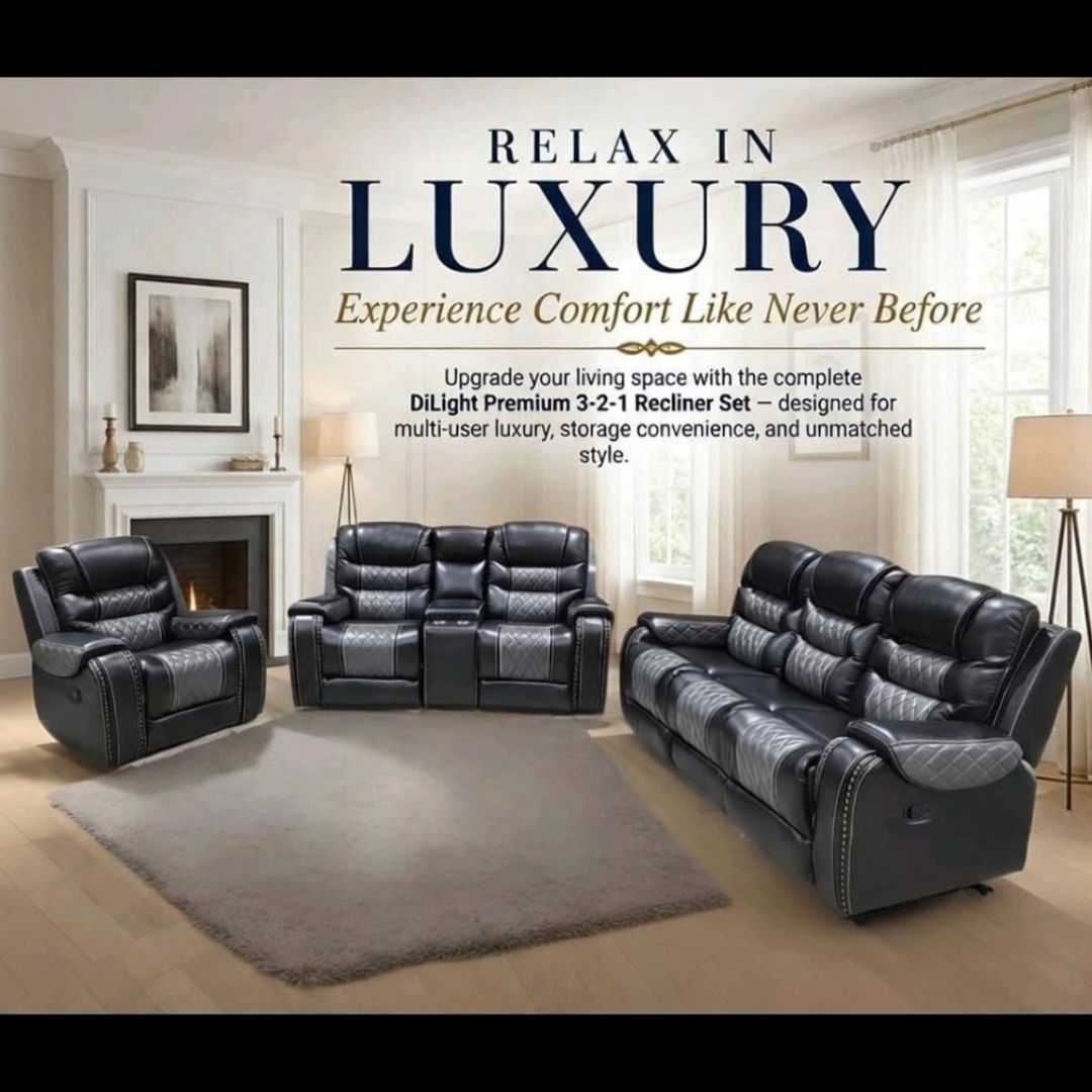 DL-1205 DiLight-Ease Cloud Recliner 3-2-1 BLACK/GREY  SOFA SET
