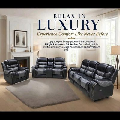 DL-1205 DiLight-Ease Cloud Recliner 3-2-1 BLACK/GREY  SOFA SET