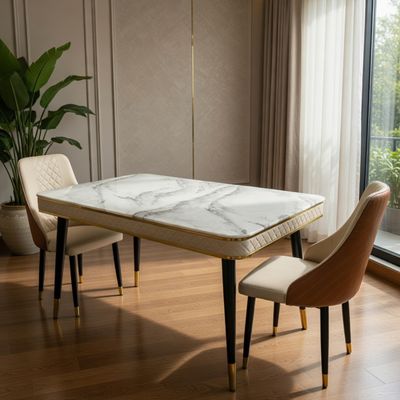 FIVESTAR C92 1+6 RECTANGLE BELT PRESTIGE M.TOP DINING TABLE (CREAM)
