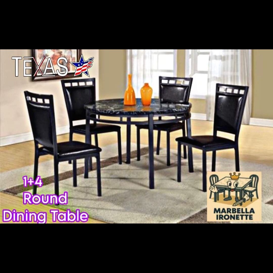 TD-195R-4 TEXAS ROUND MARBIE TOP DINING TABLE 1 + 4
