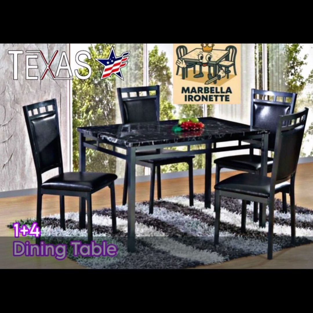 TD-195R-4 TEXAS RECTANGLE MARBIE TOP DINING TABLE 1 + 4
