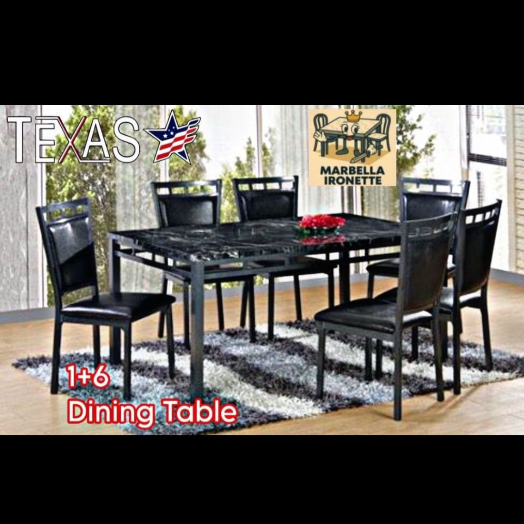 TD-195-6 TEXAS RECTANGLE MARBIE TOP DINING TABLE 1 + 6