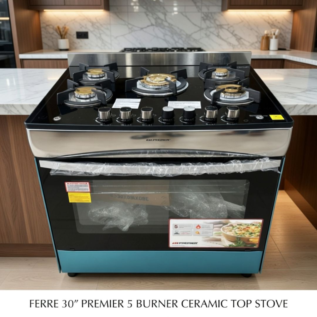 FERRE EF-6666NG305T 30" PREMIER 5 BURNER SS CERAMIC TOP STOVE