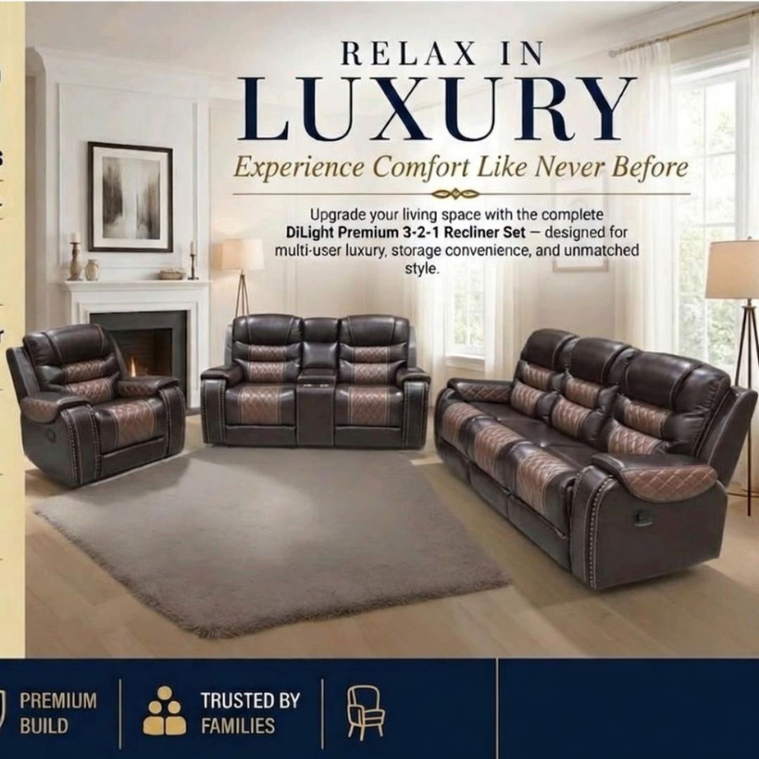 DL-1205 DiLight-Ease Cloud Recliner 3-2-1 BROWN SOFA SET