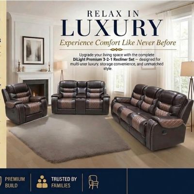 DL-1205 DiLight-Ease Cloud Recliner 3-2-1 BROWN SOFA SET