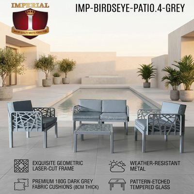 IMP-BIRDSEYE-PATIO.4-GREY IMPERIAL BIRDSEYE -- WITH TEMPERED GLASS SO LESS MESSY -- GREY CLR --2 SINGLE CHAIRS &amp; 1 LOVE CHAIR &amp; TABLE = 4 PC