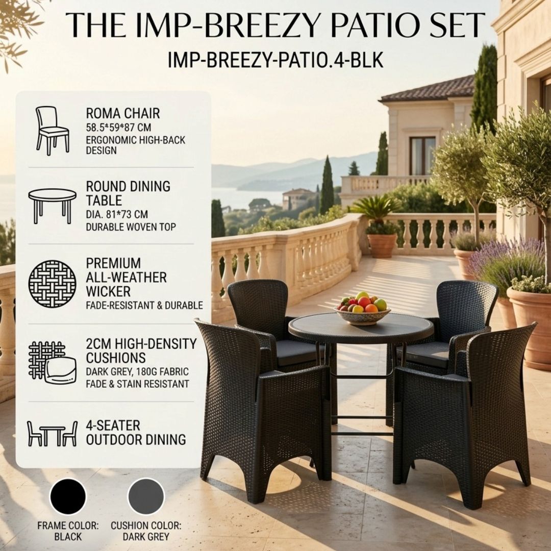 IMP-BREEZY-PATIO.4-BLK IMPERIAL BREEZY -- BLK CLR 4 SINGLE CHAIRS &amp; 1 TABLE = 5 PC