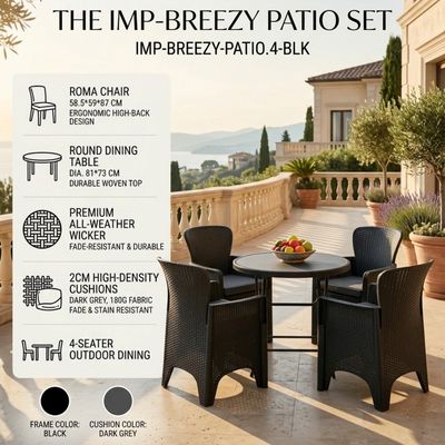 IMP-BREEZY-PATIO.4-BLK IMPERIAL BREEZY -- BLK CLR 4 SINGLE CHAIRS &amp; 1 TABLE = 5 PC