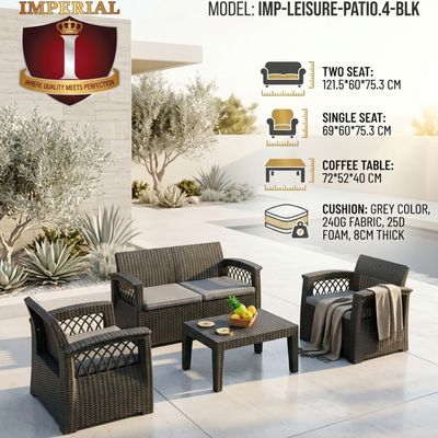 IMP-LEISURE-PATIO.4-BLK IMPERIAL LEISURE - BLK CLR --2 SINGLE CHAIRS &amp; 1 LOVE CHAIR &amp; TABLE = 4 PC