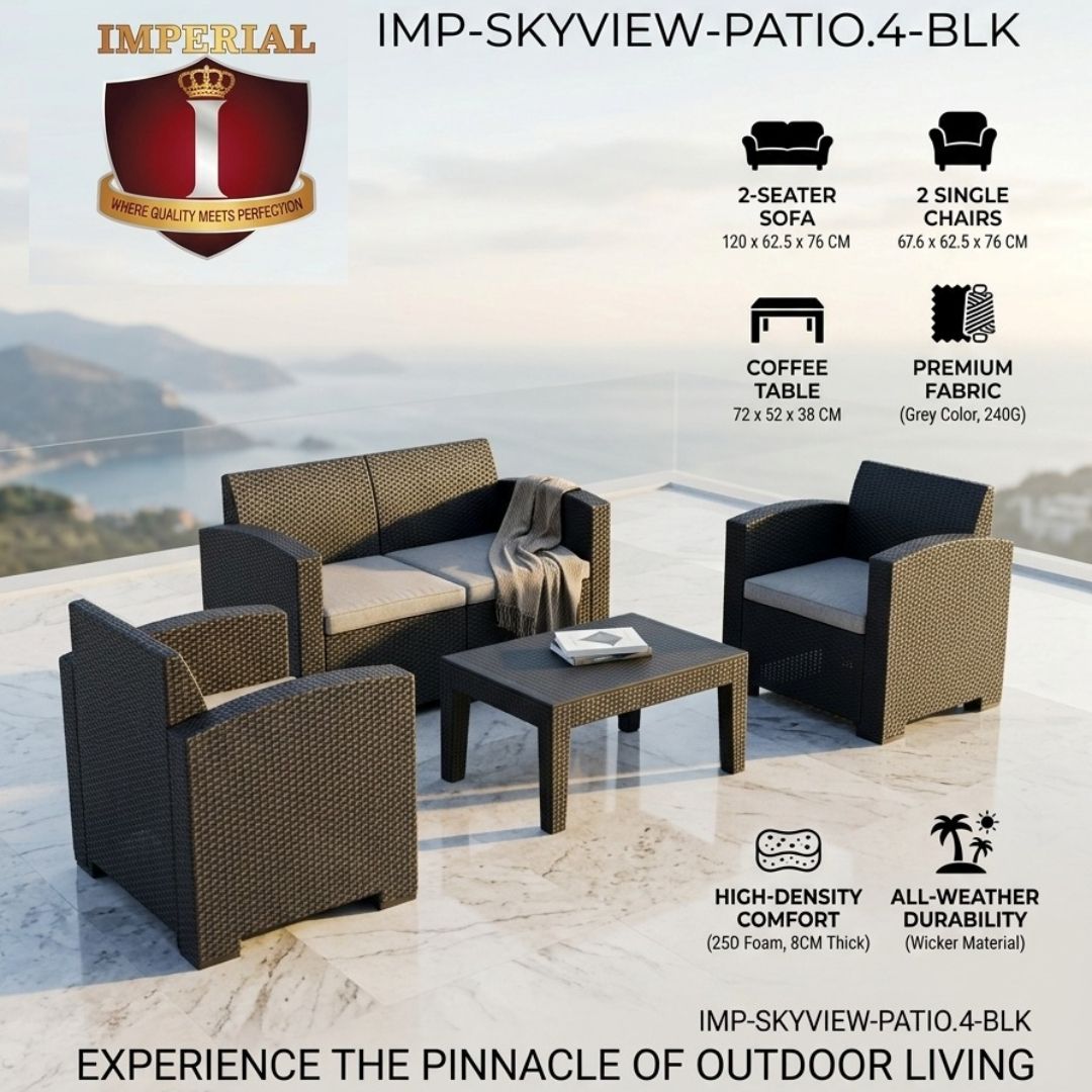 IMP-SKYVIEW-PATIO.4-BLK IMPERIAL SKYVIEW -- BLK CLR --2 SINGLE CHAIRS &amp; 1 LOVE CHAIR &amp; TABLE = 4 PC