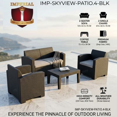 IMP-SKYVIEW-PATIO.4-BLK IMPERIAL SKYVIEW -- BLK CLR --2 SINGLE CHAIRS &amp; 1 LOVE CHAIR &amp; TABLE = 4 PC