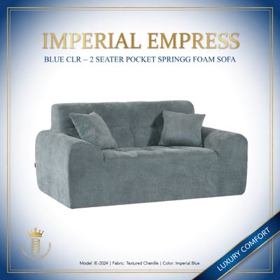 IMP-EMPRESS-2-ST-SOFA-BLUE IMPERIAL EMPRESS -- BLUE CLR -- 2 SEATER POCKET SPRINGG FOAM SOFA