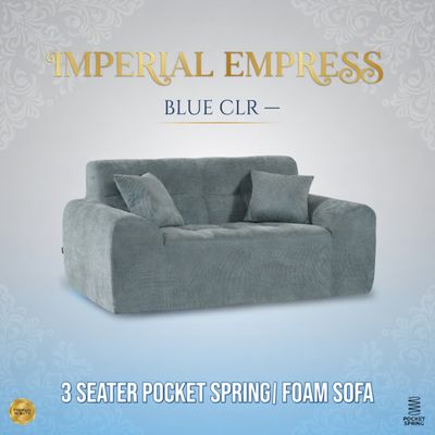 IMP-EMPRESS-3-ST-SOFA-BLUE IMPERIAL EMPRESS -- BLUE CLR -- 3 SEATER POCKET SPRINGG FOAM SOFA