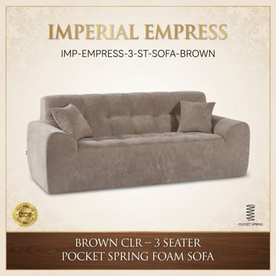 IMP-EMPRESS-3-ST-SOFA-BROWN IMPERIAL EMPRESS -- BROWN CLR -- 3 SEATER POCKET SPRINGG FOAM SOFA