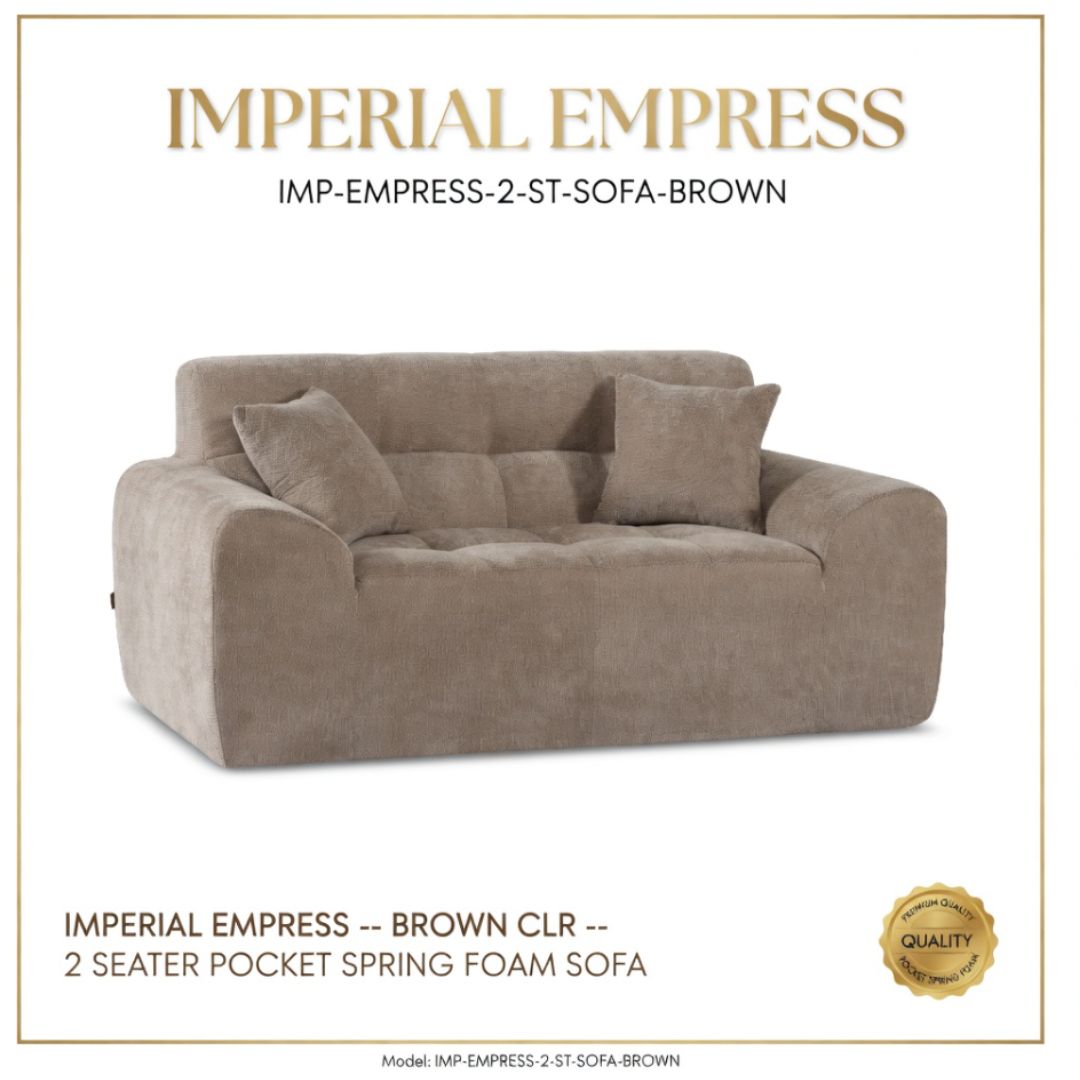 IMP-EMPRESS-2-ST-SOFA-BROWN IMPERIAL EMPRESS -- BROWN CLR -- 2 SEATER POCKET SPRINGG FOAM SOFA