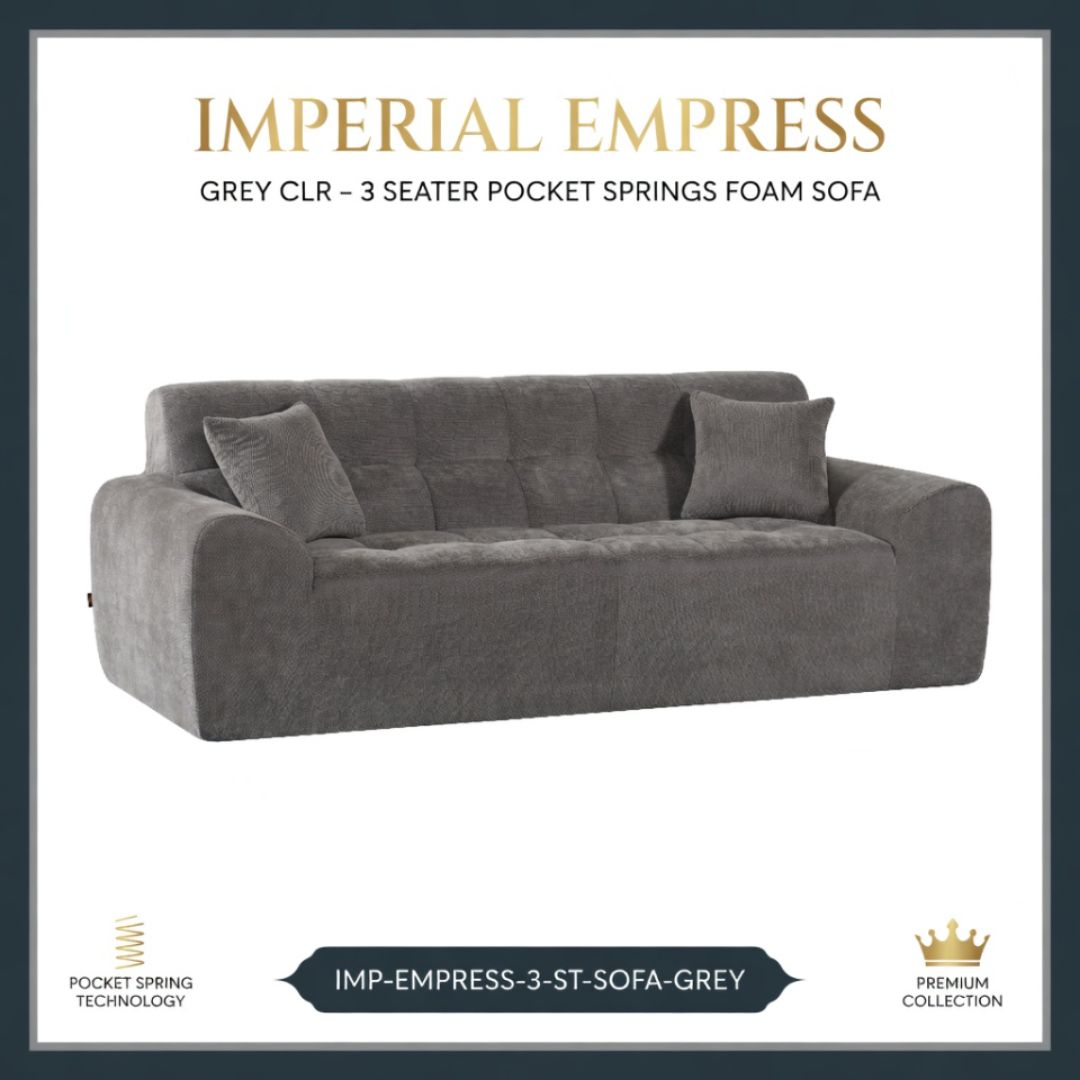IMP-EMPRESS-3-ST-SOFA-GREY IMPERIAL EMPRESS -- GREY CLR -- 3 SEATER POCKET SPRINGG FOAM SOFA