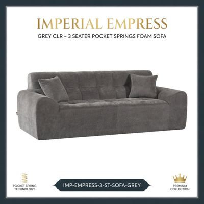 IMP-EMPRESS-3-ST-SOFA-GREY IMPERIAL EMPRESS -- GREY CLR -- 3 SEATER POCKET SPRINGG FOAM SOFA