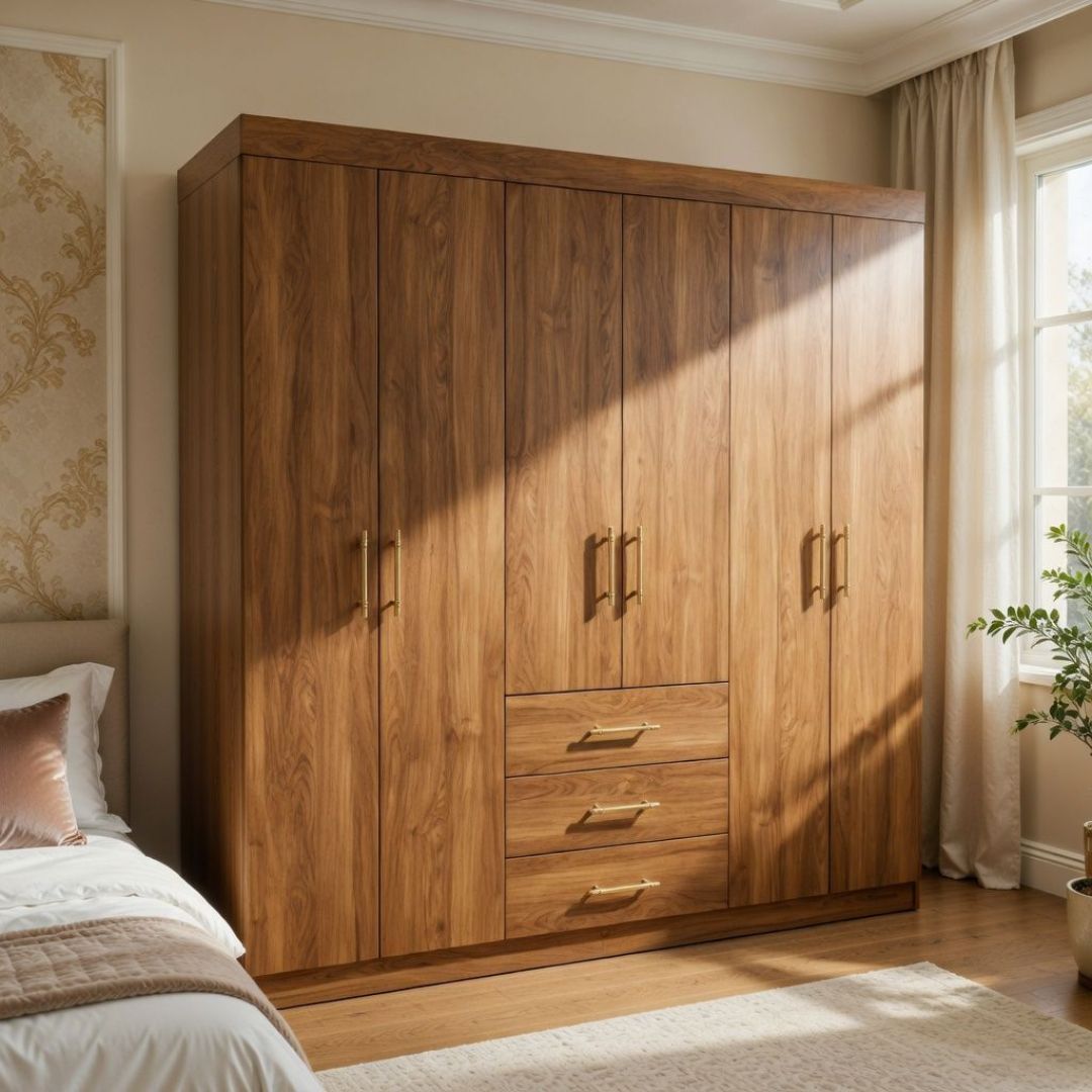 YK-894 Wardrobe Walnut-W90 4 (3 Boxes) DIMENSIONS: H 72" × W 70.5"
