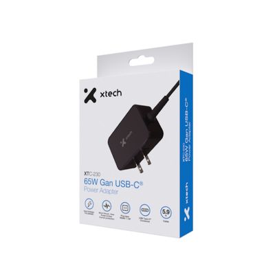 Xtech - 65W GaN USB-C® Power adapter - voltage 110/240VCA - plug NEMA 1-15P 5.9ft XTC-230