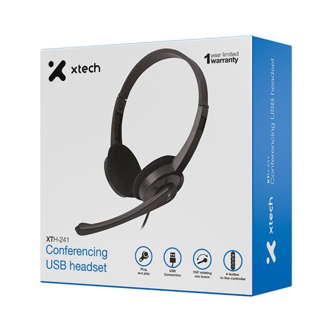 Xtech - XTH-241 - Headphones with microphone - For Conference / For Computer - Wired - USB/ In line control