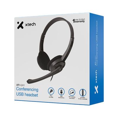 Xtech - XTH-241 - Headphones with microphone - For Conference / For Computer - Wired - USB/ In line control