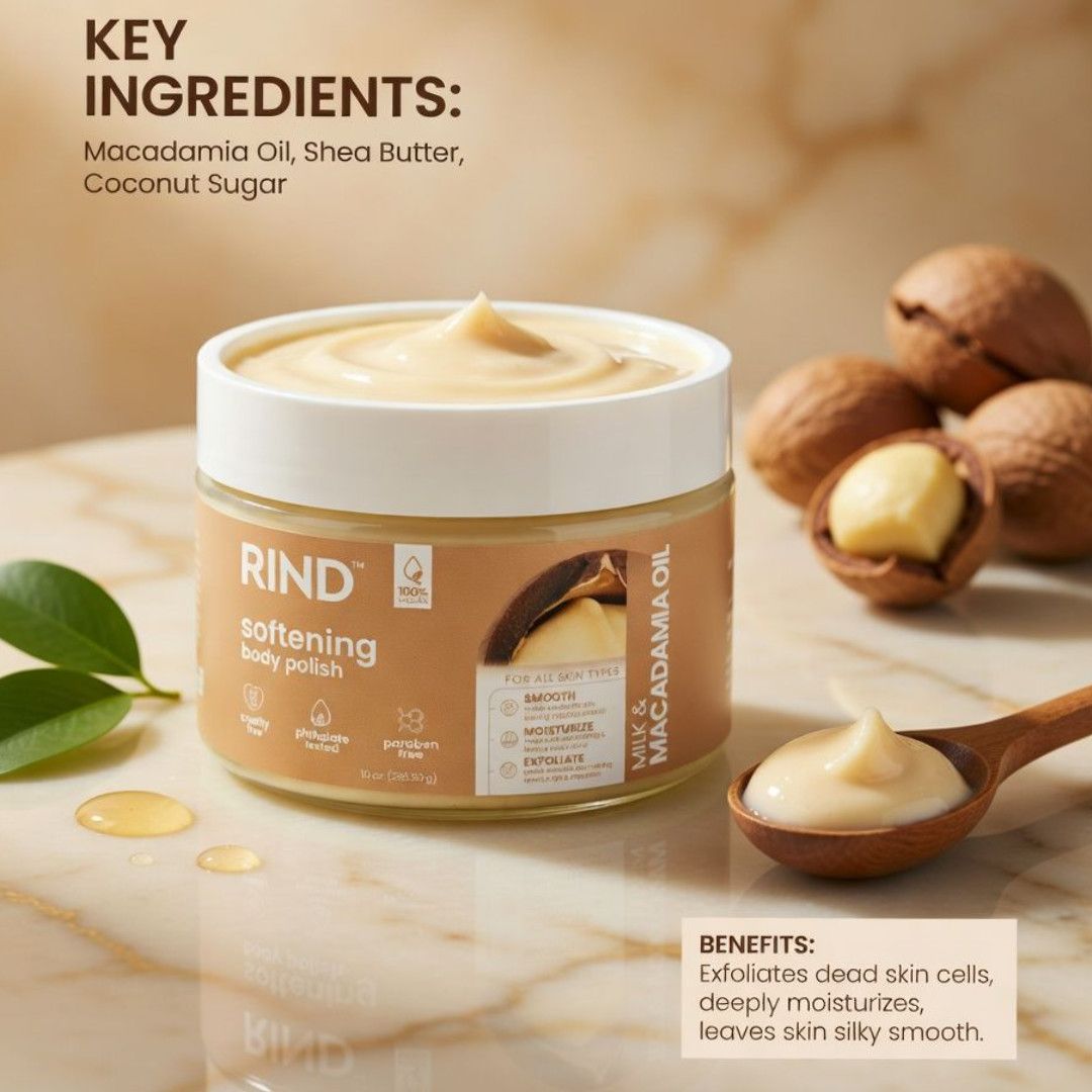 RIND BODY POLISH MILK &amp; MACADAMIA OIL 10.0 OZ