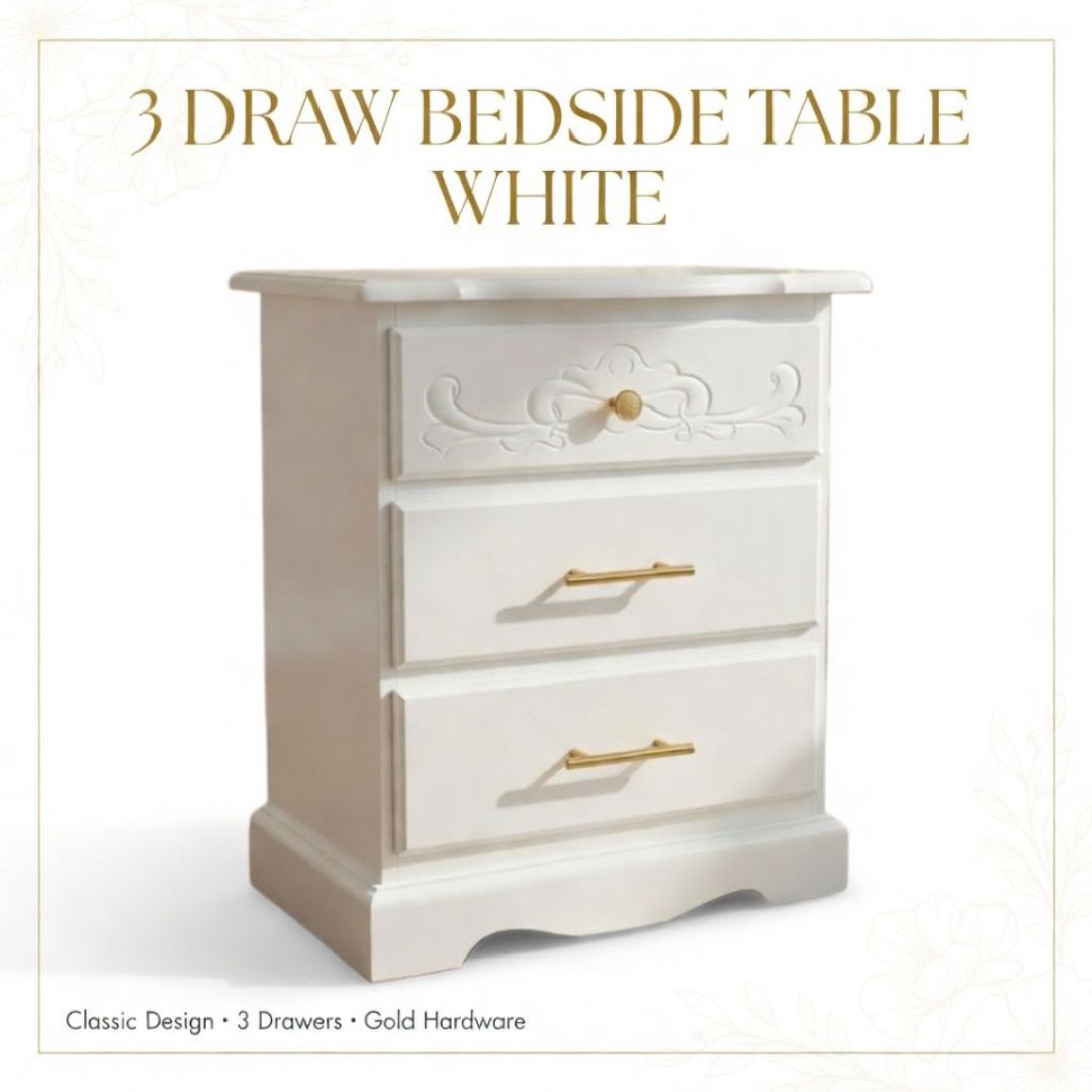 3 DRAW BEDSIDE TABLE WHITE