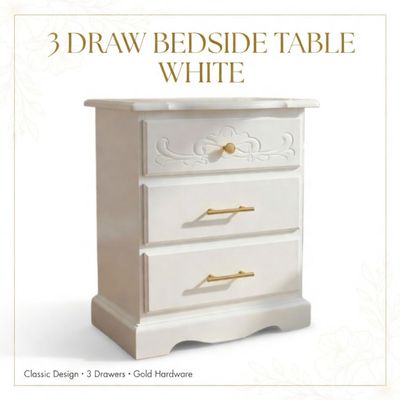 3 DRAW BEDSIDE TABLE WHITE